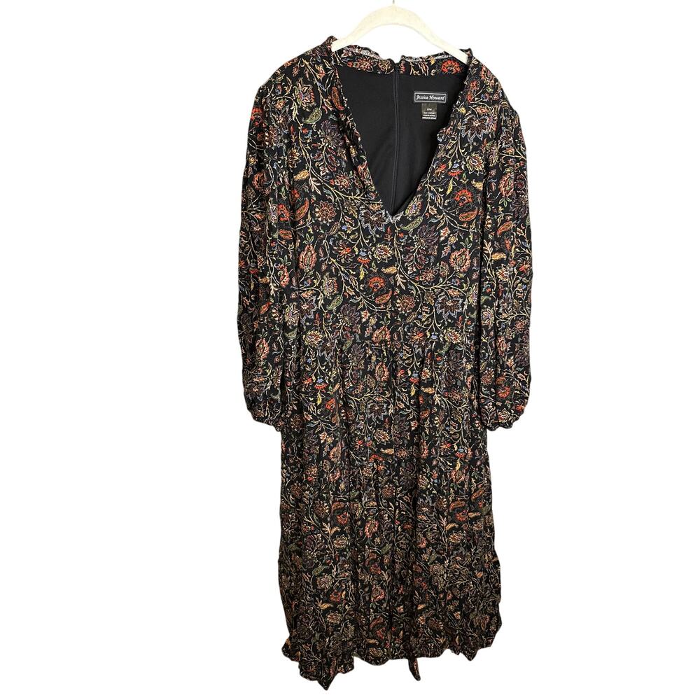 Jessica Howard Dress 22w Black Floral Maxi Paisley Forest Woodland Peasant